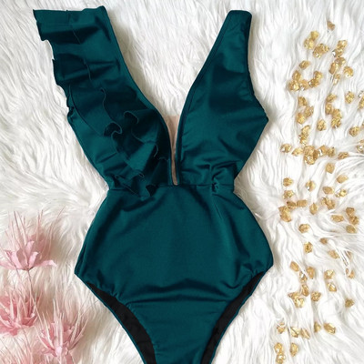 Novi jednodijelni kupaći kostim s printom 2023. Kupaći kostimi s volanima Ženski remen s V-izrezom Monokini Seksi kupaći kostimi Push Up String Odjeća za plažu Ljeto