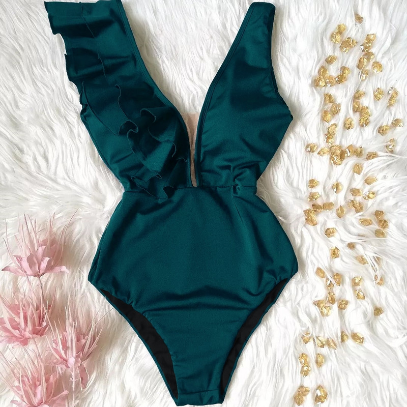 Novi jednodijelni kupaći kostim s printom 2023. Kupaći kostimi s volanima Ženski remen s V-izrezom Monokini Seksi kupaći kostimi Push Up String Odjeća za plažu Ljeto