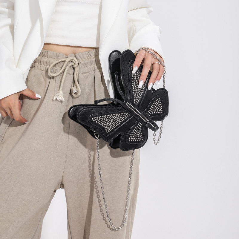 Geantă de mână în formă de fluture 2023, geantă de mână și posetă pentru femei, cu lanț retro, geantă de umăr, poșetă mică