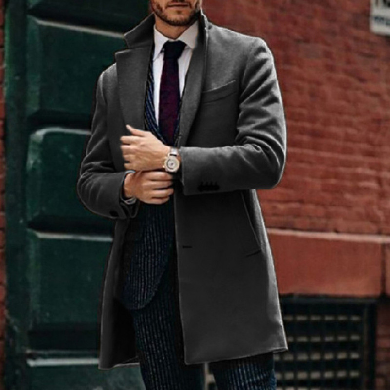 Cămăși Lungime mecanic Bărbați Pentru Lână Bărbați Iarna Cardigan mijlociu Mantouri cu gât rigilat Culoare Izolată Bărbați Piele Pentru