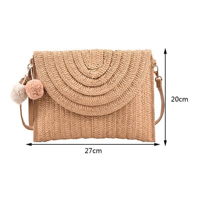 Retro kandiline õlgkott Punutud ümbrikkott Tutid Randmepakk Käekotid Naiste Suvine Kootud Sidurikott Ranna Õlg Crossbody Ba