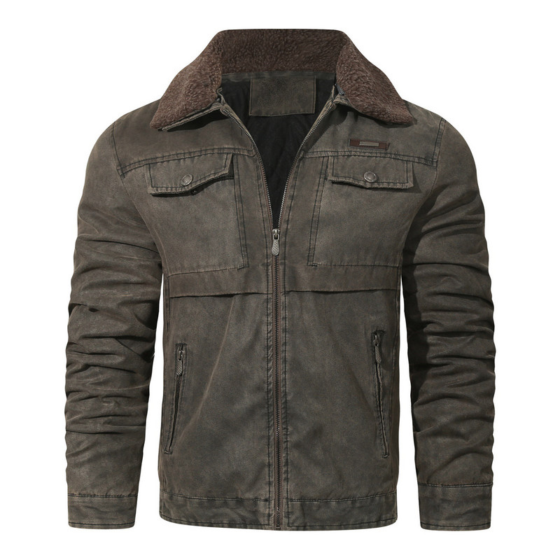 Jachetă pentru bărbați, căptușită de iarnă, din nailon, din lână groasă, cu rever, cu guler cu fermoar înclinat, haină cu glugă, guler în picioare.