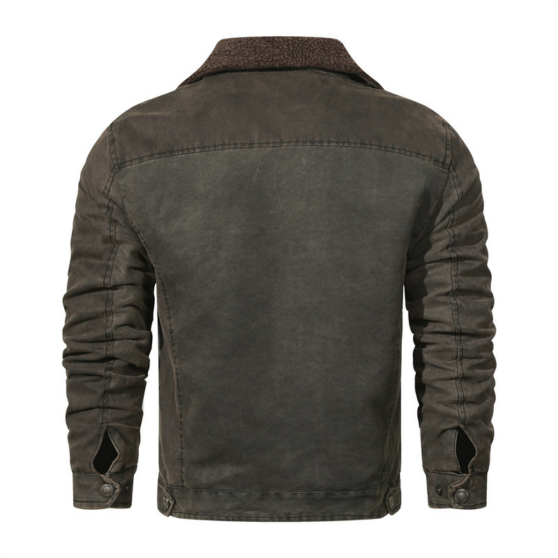 Jachetă pentru bărbați, căptușită de iarnă, din nailon, din lână groasă, cu rever, cu guler cu fermoar înclinat, haină cu glugă, guler în picioare.