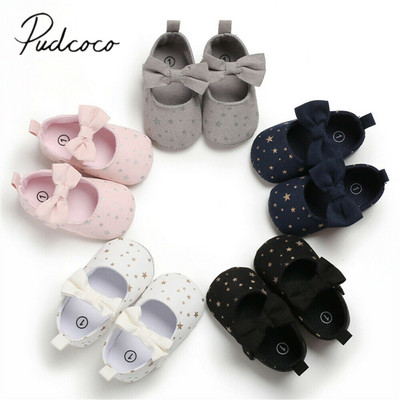 2019 Baby First Walkers New Toddler Girl Crib Shoes Newborn Baby Bowknot Soft Sole Prewalker Stars Print Sneakers Bowknot Shoes
