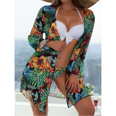 2023. aasta 3-paki naiste ujumisriided, kattega kõrge vöökohaga bikiinide komplekt Push Up ujumistrikoo biquini ujumisriided, prinditud ujumisriided Maillot De Bain