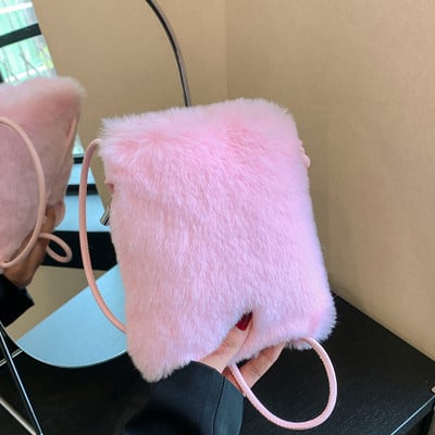 Pehme kandekott naistele kohev käekott Rahakott Kunstkarusnahast udune Crossbody kott Talvine karvane õlakott Vabaaja naiste telefonikott Uus