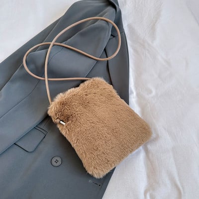 Pehme kandekott naistele kohev käekott Rahakott Kunstkarusnahast udune Crossbody kott Talvine karvane õlakott Vabaaja naiste telefonikott Uus