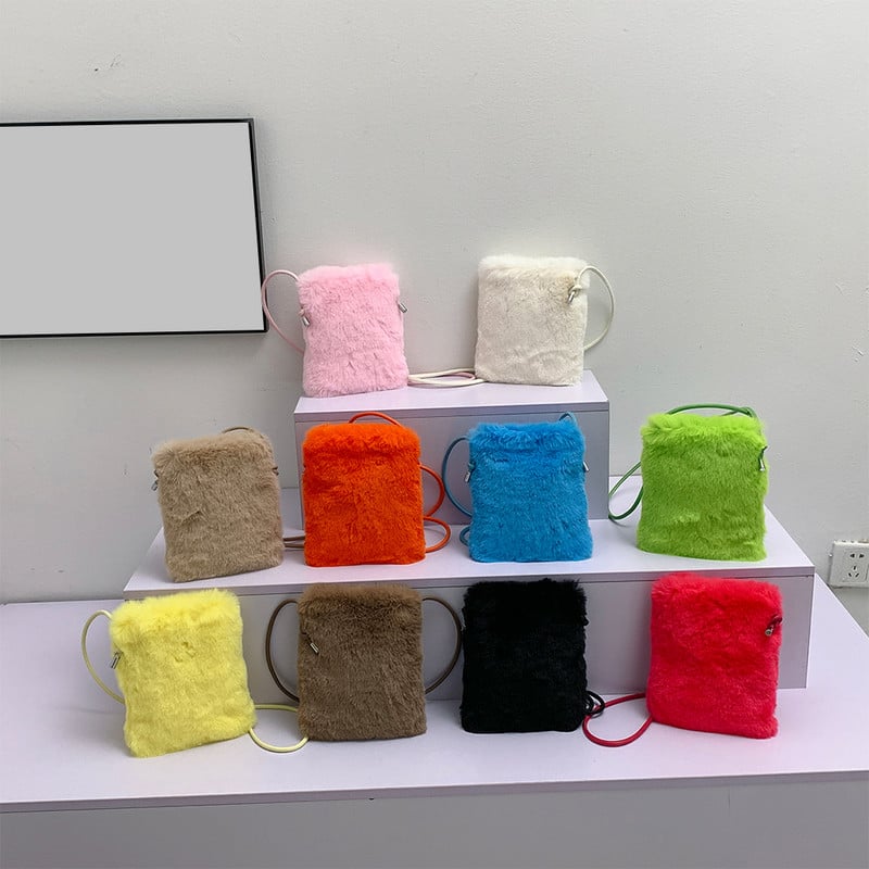 Pehme kandekott naistele kohev käekott Rahakott Kunstkarusnahast udune Crossbody kott Talvine karvane õlakott Vabaaja naiste telefonikott Uus