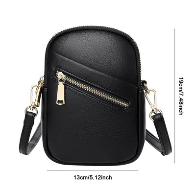 Geantă versatilă pentru monede pentru femei, din piele PU, geantă simplă, curea reglabilă, culoare solidă, straturi duble, geantă pentru întâlniri în aer liber