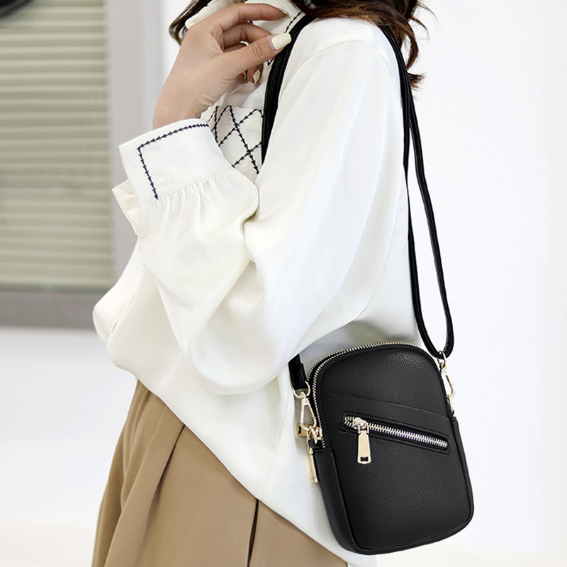 Geantă versatilă pentru monede pentru femei, din piele PU, geantă simplă, curea reglabilă, culoare solidă, straturi duble, geantă pentru întâlniri în aer liber