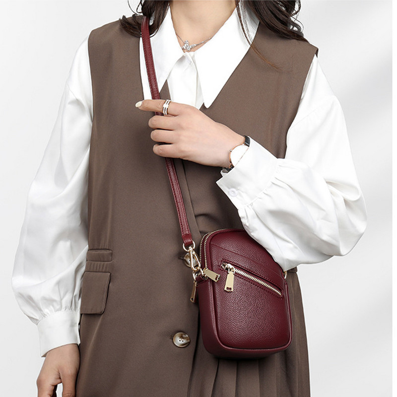 Geantă versatilă pentru monede pentru femei, din piele PU, geantă simplă, curea reglabilă, culoare solidă, straturi duble, geantă pentru întâlniri în aer liber