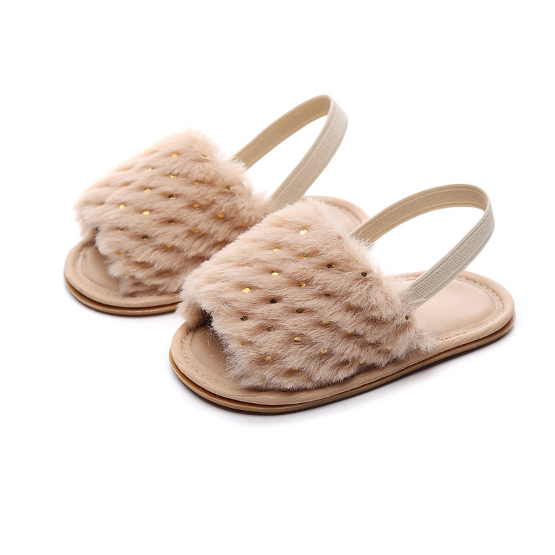 Plišane sandale za dojenčad, djevojčice, ljetne zlatne točkice s otvorenim prstima Princess ravne cipele za hodanje za malu djecu, novorođenče 0-24M