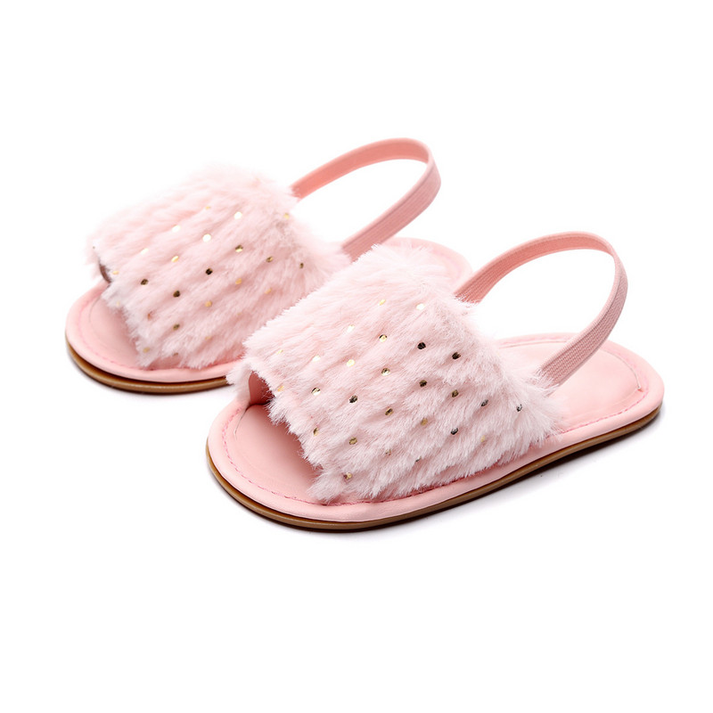 Plišane sandale za dojenčad, djevojčice, ljetne zlatne točkice s otvorenim prstima Princess ravne cipele za hodanje za malu djecu, novorođenče 0-24M