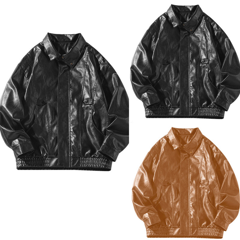 Îmbrăcăminte pentru bărbați Paltoane pentru bărbați Dimensiune de iarnă Jachete de toamnă pentru culoare Bărbați cu mâneci solide Jachetă de piele lungă și subțire pentru bărbați.