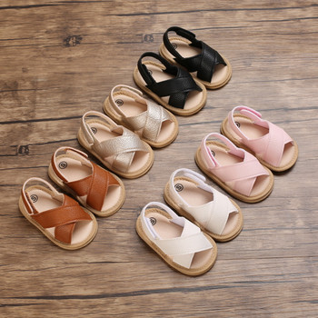 Летни сандали с панделки за бебета и момичета 2023 г., нови обувки за принцеси за новородени момичета, мека подметка, противоплъзгащи се обувки за първи път, равни обувки