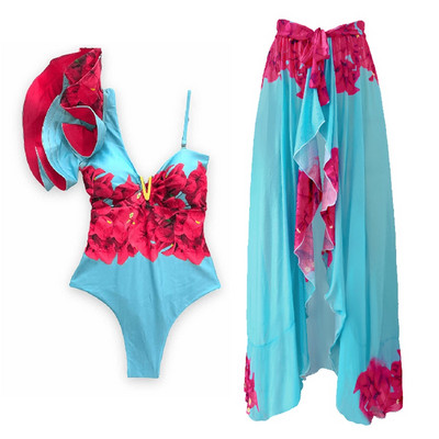 2023 2 db fodros egyrészes fürdőruha Cover Up szexi női fürdőruhával Monokini Push Up fürdőruha mintás fürdőruha Beachw