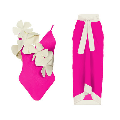 2023 2 db fodros egyrészes fürdőruha Cover Up szexi női fürdőruhával Monokini Push Up fürdőruha mintás fürdőruha Beachw