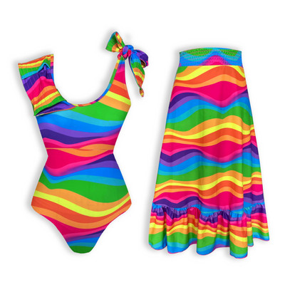 2023 2 db fodros egyrészes fürdőruha Cover Up szexi női fürdőruhával Monokini Push Up fürdőruha mintás fürdőruha Beachw