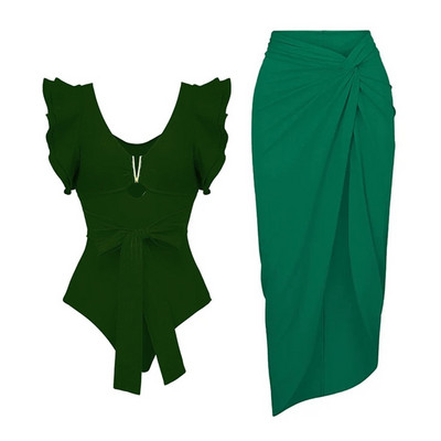 2023 2 db fodros egyrészes fürdőruha Cover Up szexi női fürdőruhával Monokini Push Up fürdőruha mintás fürdőruha Beachw