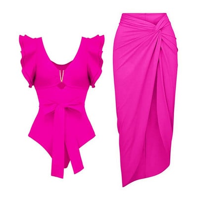 2023 2 db fodros egyrészes fürdőruha Cover Up szexi női fürdőruhával Monokini Push Up fürdőruha mintás fürdőruha Beachw