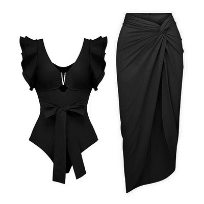 2023 2 db fodros egyrészes fürdőruha Cover Up szexi női fürdőruhával Monokini Push Up fürdőruha mintás fürdőruha Beachw