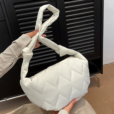 Geantă Hobo din nailon matlasată pentru femei, cu cureaua cu nod 2023, geantă cu curea cu jumătate de lună, genți de umăr, tote, cumpărător de călătorie