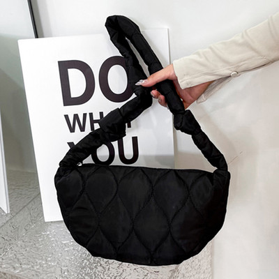 Geantă Hobo din nailon matlasată pentru femei, cu cureaua cu nod 2023, geantă cu curea cu jumătate de lună, genți de umăr, tote, cumpărător de călătorie