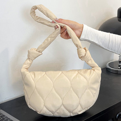 Geantă Hobo din nailon matlasată pentru femei, cu cureaua cu nod 2023, geantă cu curea cu jumătate de lună, genți de umăr, tote, cumpărător de călătorie