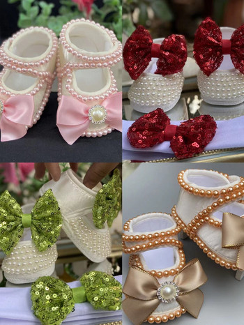 Dollbling Lace Surface Baby Girls Infant Newborn Princess Shoes First Walkers Sparkly Glitter Soft Bow Buckle Toddler Shoes