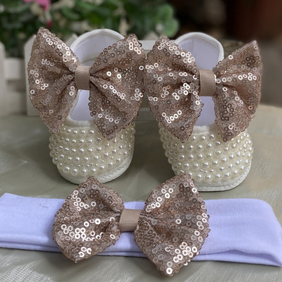 Dollbling Lace Surface Baby Girls Infant Novorođenčad Cipelice za princeze First Walkers Svjetlucave svjetlucave cipele s mekom mašnom i kopčom za malu djecu