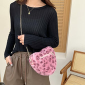 Geantă de umăr pufoasă pentru femei, cu fermoar, geantă ghiozdan de pluș, geantă de mână cu inimă de dragoste, versatilă, moale, poșetă elegantă