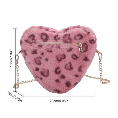 Geantă de umăr pufoasă pentru femei, cu fermoar, geantă ghiozdan de pluș, geantă de mână cu inimă de dragoste, versatilă, moale, poșetă elegantă