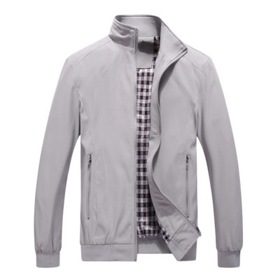 Módne obchodné kabáty, pevný stojatý golier, ležérna bunda so zipsom, oficiálny pracovný top, pánsky ľahký kabát