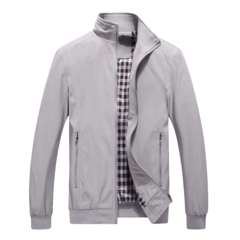 Módne obchodné kabáty, pevný stojatý golier, ležérna bunda so zipsom, oficiálny pracovný top, pánsky ľahký kabát