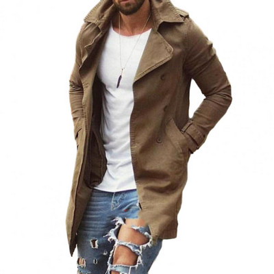 Ανδρικό φθινοπωρινό παλτό μονόχρωμο λεπτή εφαρμογή Μεσαίου μήκους πέτο συν τσέπες αντιανεμικά κουμπιά Αναπνεύσιμα Ανδρικό μπουφάν Streetwear