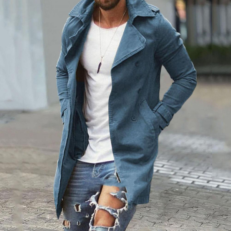 Ανδρικό φθινοπωρινό παλτό μονόχρωμο λεπτή εφαρμογή Μεσαίου μήκους πέτο συν τσέπες αντιανεμικά κουμπιά Αναπνεύσιμα Ανδρικό μπουφάν Streetwear