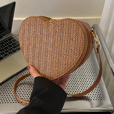 Γυναικεία μόδα Hobo Τσάντα Μεγάλης χωρητικότητας Ψάθινη τσάντα χιαστί Casual Τσάντες ώμου με φερμουάρ Καλοκαιρινή Casual Τσάντα παραλίας Bolsa