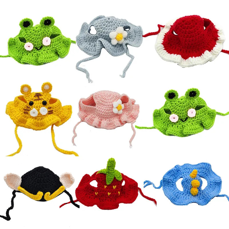 Slatka mačka kapa Smiješni kućni ljubimci Party Cosplay Pokrivala za glavu Ručno izrađene pletene kape za štene Elastični šešir za pse i mače Dekoracija