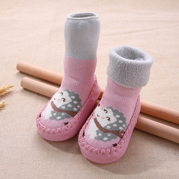 Бебешки гумени обувки Прохождащи бебета Чорапи с анимационни шарки на животни Противохлъзгащи топли хавлиени зимни обувки за бебета от 6 месеца до 3 години