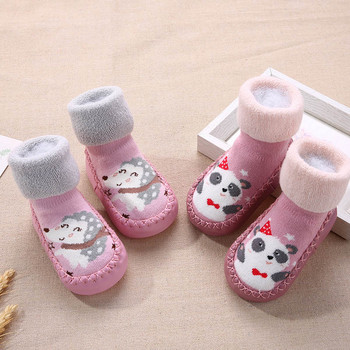 Бебешки гумени обувки Прохождащи бебета Чорапи с анимационни шарки на животни Противохлъзгащи топли хавлиени зимни обувки за бебета от 6 месеца до 3 години