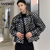 Ανδρικά κοντό παλτό NOYMEI Casual καρό Loose μαύρες παγιέτες μπουφάν 2023 Νέο Φθινοπωρινό Χειμώνα με φερμουάρ WA113