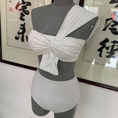 2023. aasta Korea stiilis naiste kaheosaline ujumistrikoo kõrge vöökohaga bikiinide komplekt Push Up supelkostüüm suvepuhkuse rannarõivad