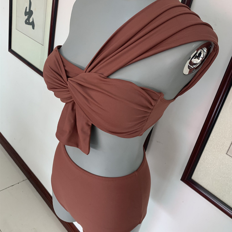 2023. aasta Korea stiilis naiste kaheosaline ujumistrikoo kõrge vöökohaga bikiinide komplekt Push Up supelkostüüm suvepuhkuse rannarõivad