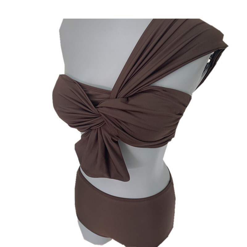 2023. aasta Korea stiilis naiste kaheosaline ujumistrikoo kõrge vöökohaga bikiinide komplekt Push Up supelkostüüm suvepuhkuse rannarõivad