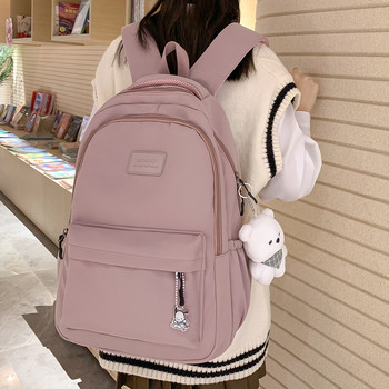 Fashion Solid Color Nylon Bookbag 2023 Summer Girls School Bag μεγάλης χωρητικότητας κολεγιακού μαθητή σακίδιο με χαριτωμένο μενταγιόν σακίδιο