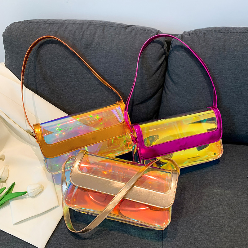 Design de lux Genți de mână cu jeleu transparent Genți de umăr de culoarea bomboanelor Genți noi de femei pentru subsuoară Geantă impermeabilă pentru subrat Totes sac a main