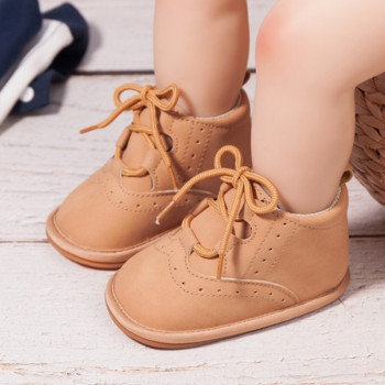 2021 Παπούτσια για νεογέννητο μωρό αγόρι για κορίτσι Βρεφικά δερμάτινα αθλητικά κορδόνια μαλακή αντιολισθητική σόλα για νήπια First Walker ψηλές μπότες 0-18 εκ.
