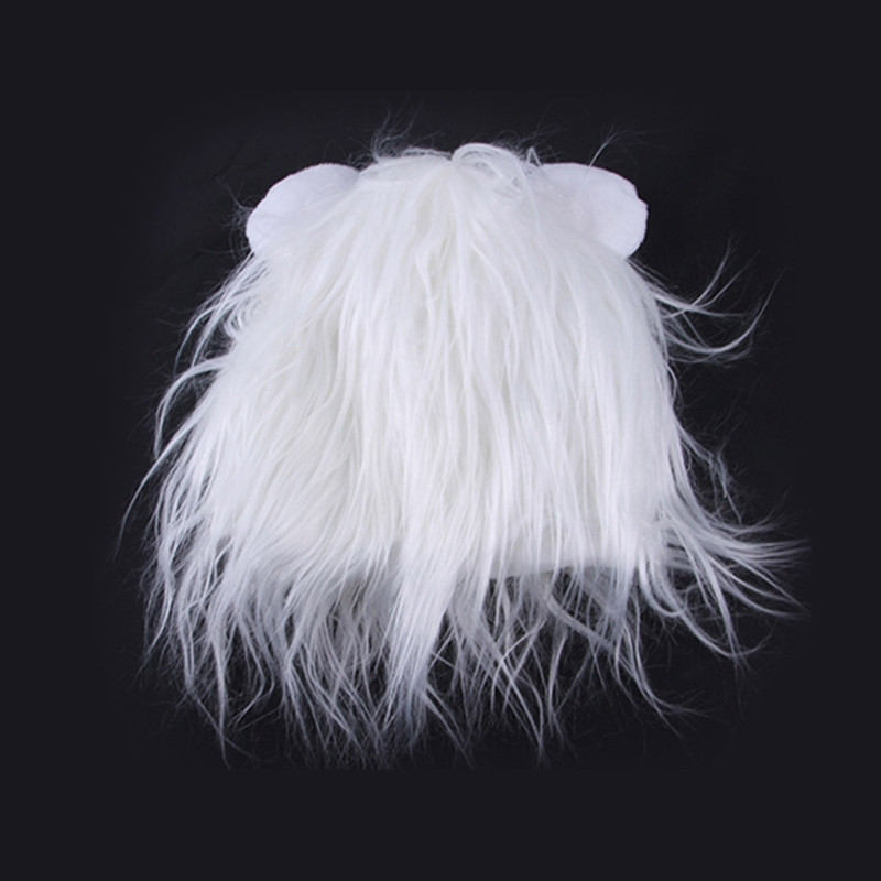 Coamă de leu pentru pisică Costum Perucă de leu alb pentru câini de talie mică Îmbrăcăminte pentru animale de companie Pălărie cu urechi pentru Halloween Crăciun