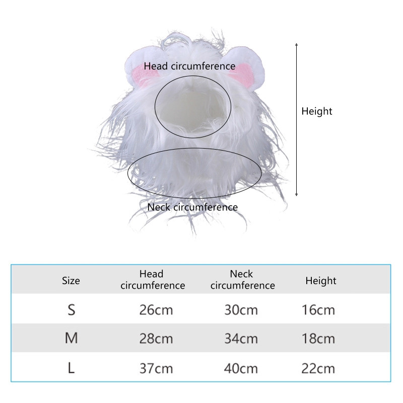 Coamă de leu pentru pisică Costum Perucă de leu alb pentru câini de talie mică Îmbrăcăminte pentru animale de companie Pălărie cu urechi pentru Halloween Crăciun