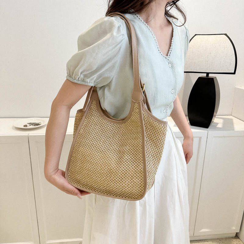 Ljetne slamnate torbe Ženske velike tkane torbe Boho torba na rame od ratana Slamnata torba za plažu velikog kapaciteta Ležerna torba